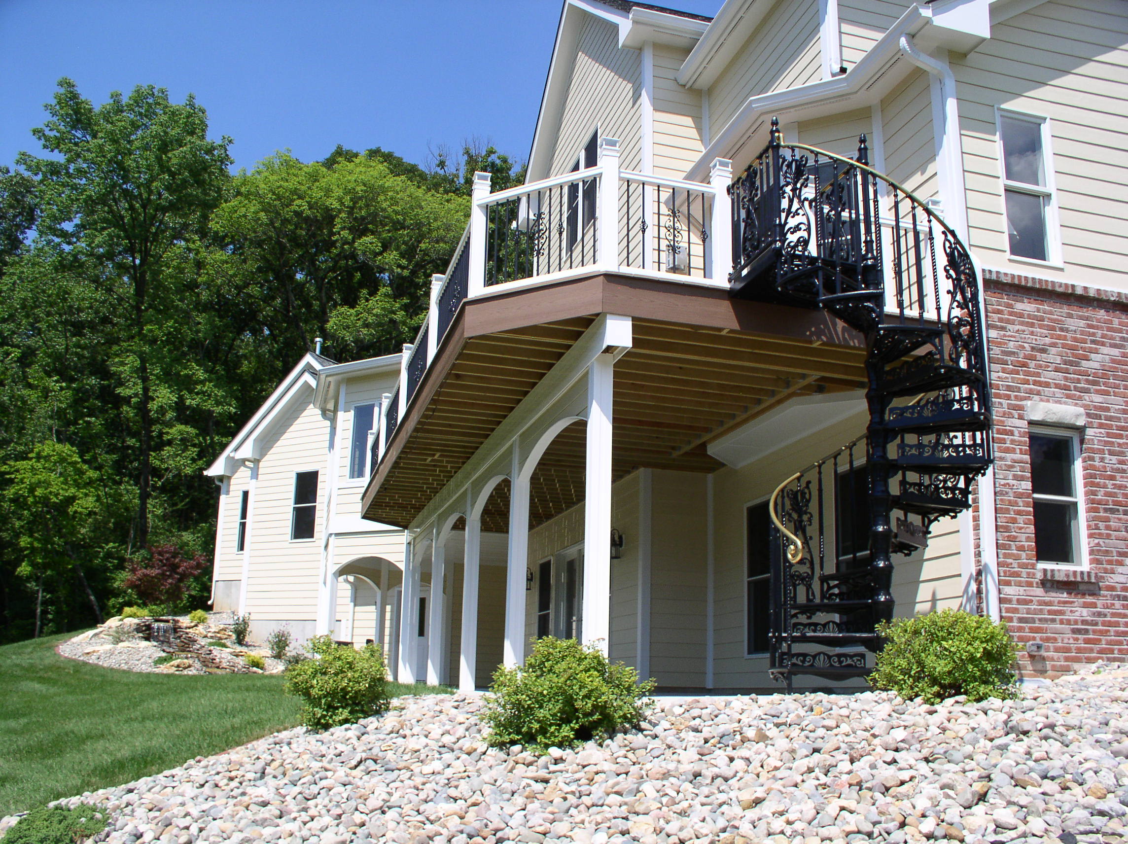 elevated deck with winding staircase