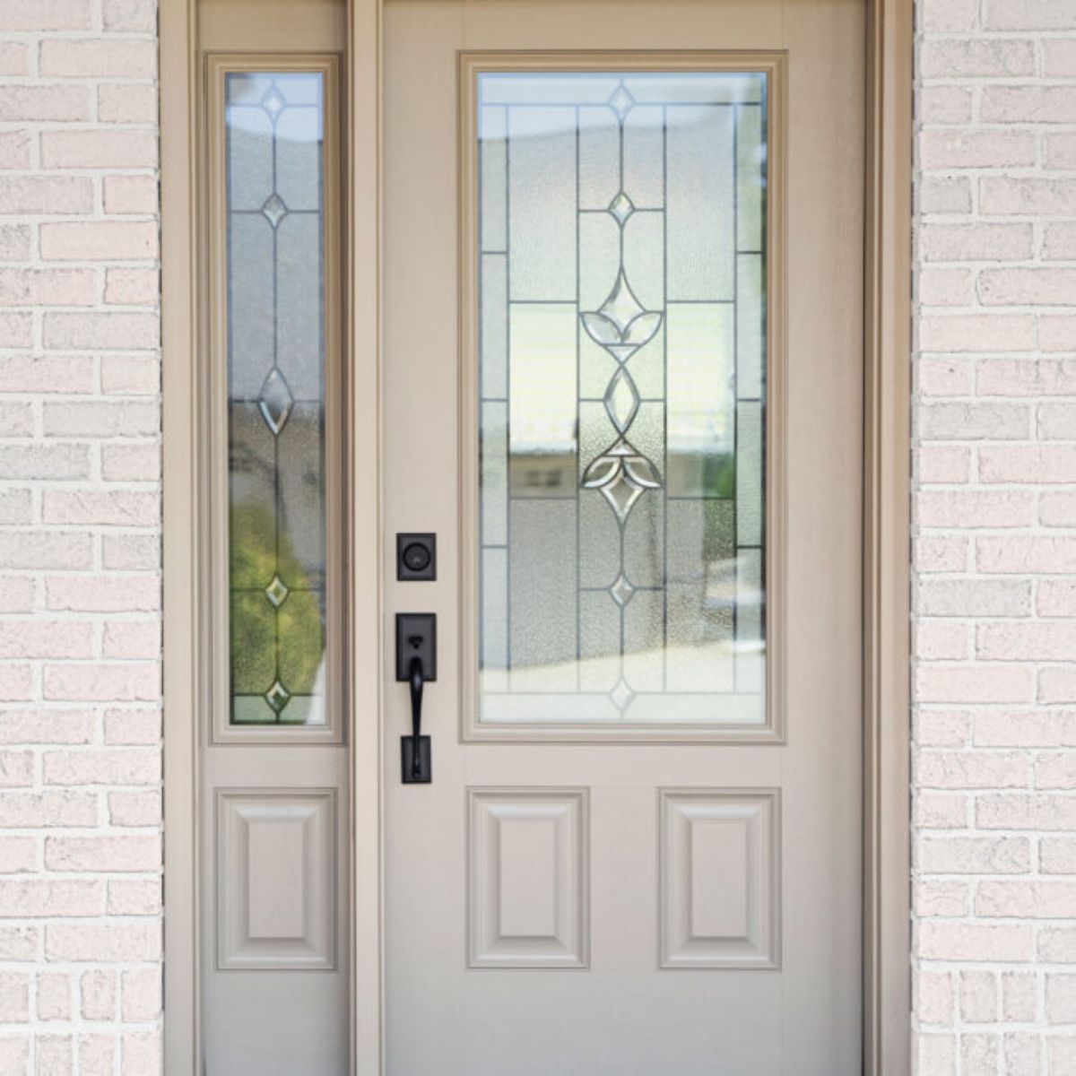 Front door with styled window