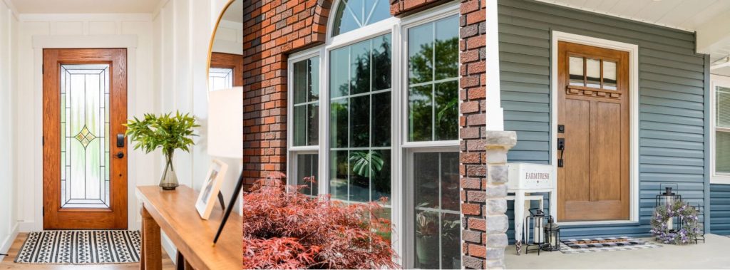 Warm entry doors from inside and outside the home with a large partially arched window