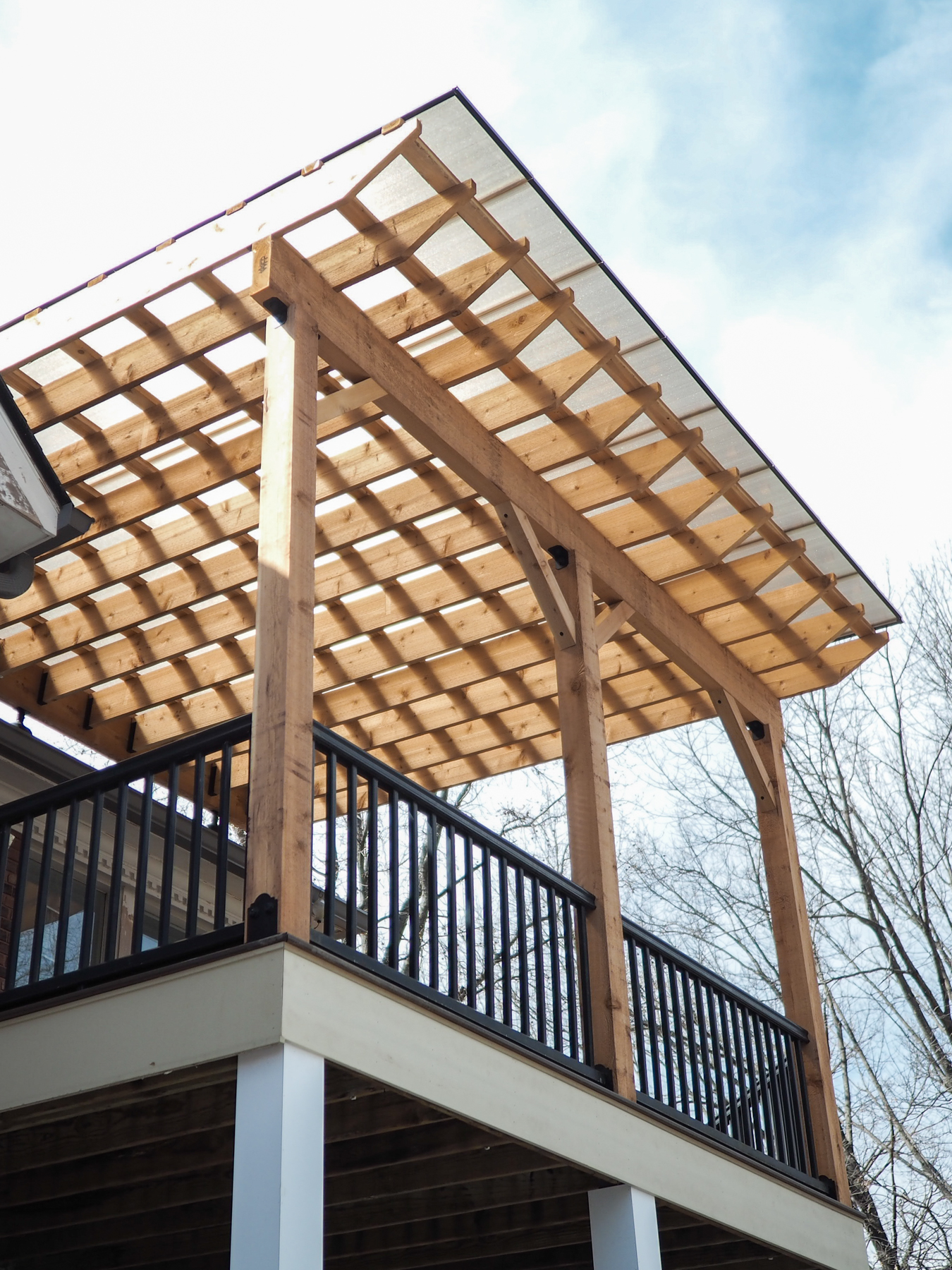 Hercules Roof Pergola on a deck with black rails