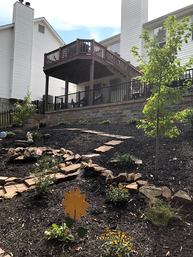 Retaining Wall in backyard with landscaping