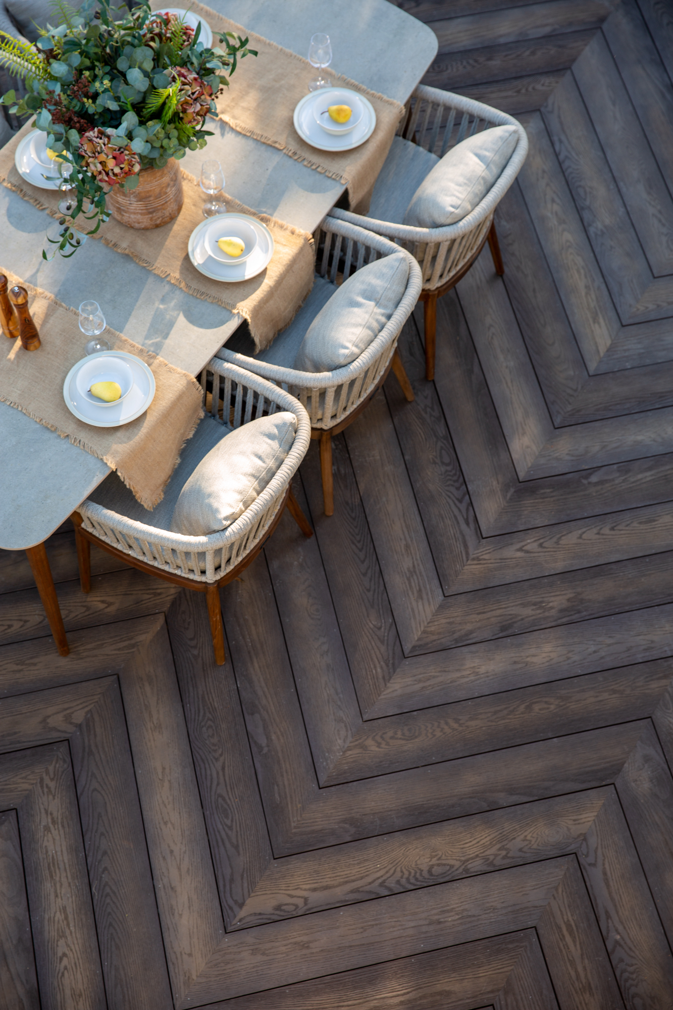 Millboard decking in chevron pattern