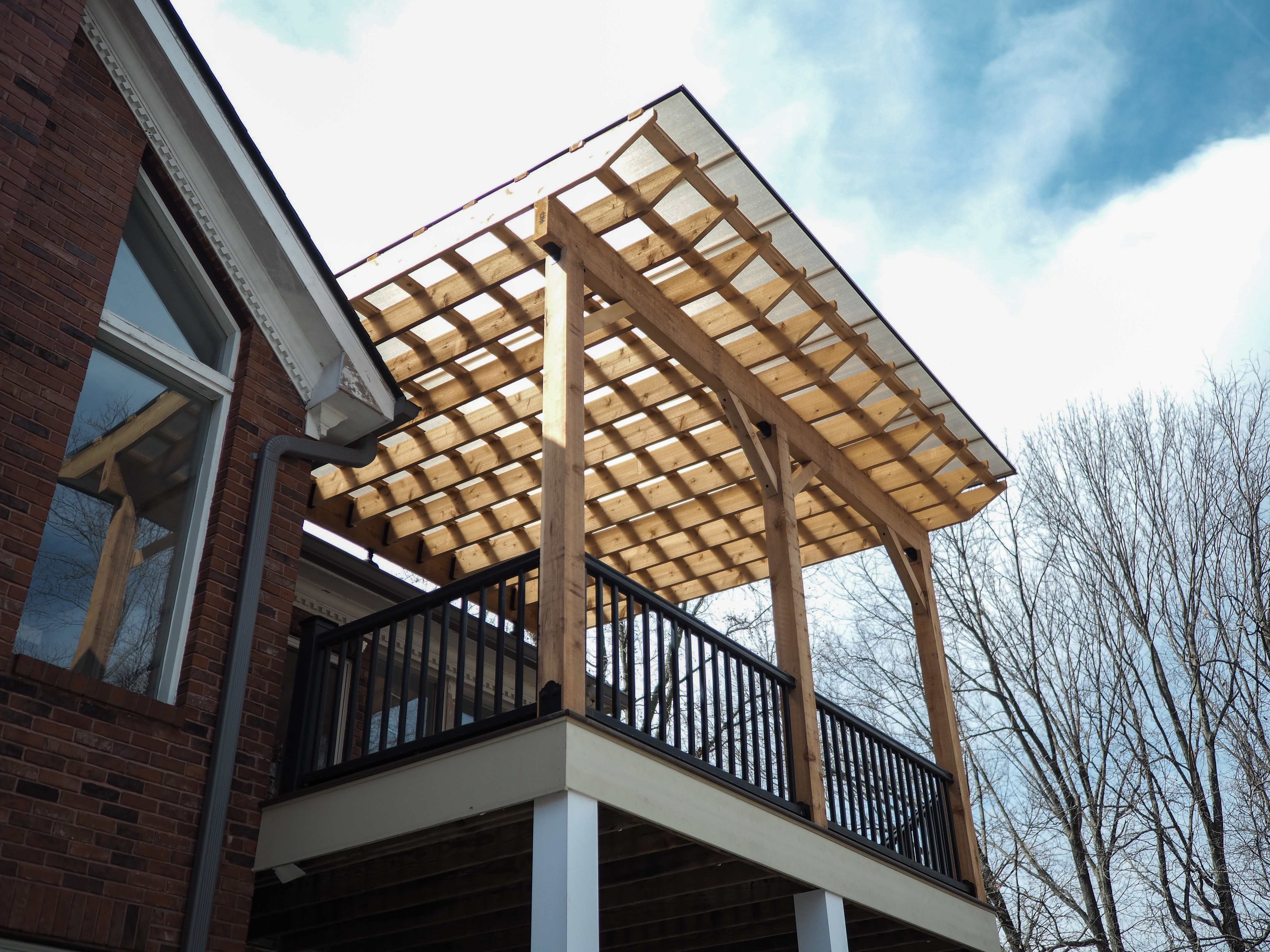 Hercules Roof Pergola on a deck with black railings